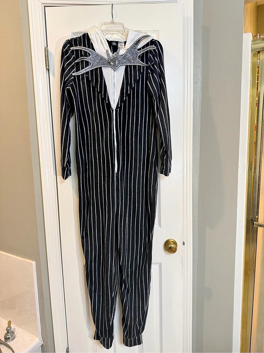Disney The Nightmare Before Christmas Striped Hooded Jumpsuit in Black & White